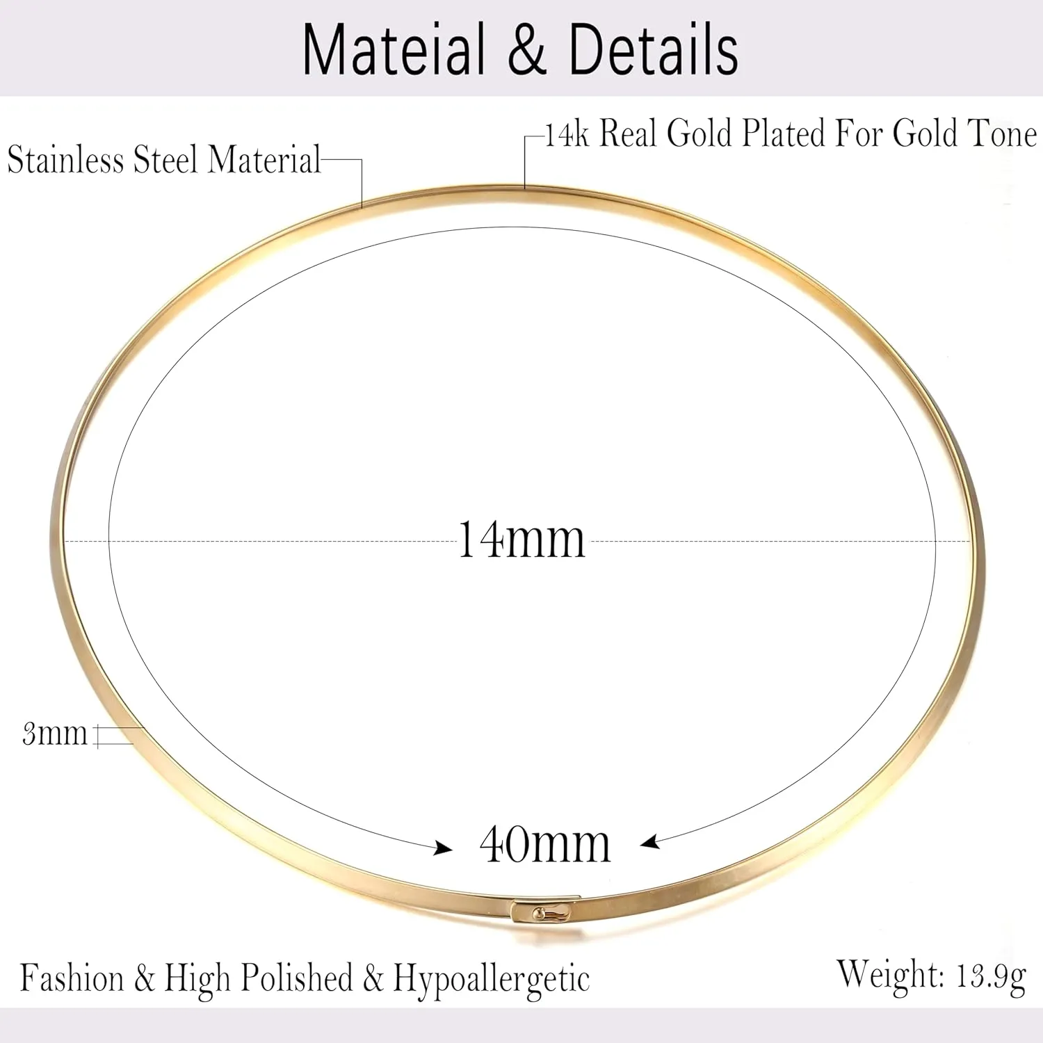 Sanfenly Choker Collar for Women 14K Gold Plated Silver Stainless Steel Metal Collar Choker Necklace Statement Open Cuff Bangle Necklace for Women