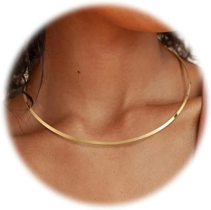 Sanfenly Choker Collar for Women 14K Gold Plated Silver Stainless Steel Metal Collar Choker Necklace Statement Open Cuff Bangle Necklace for Women