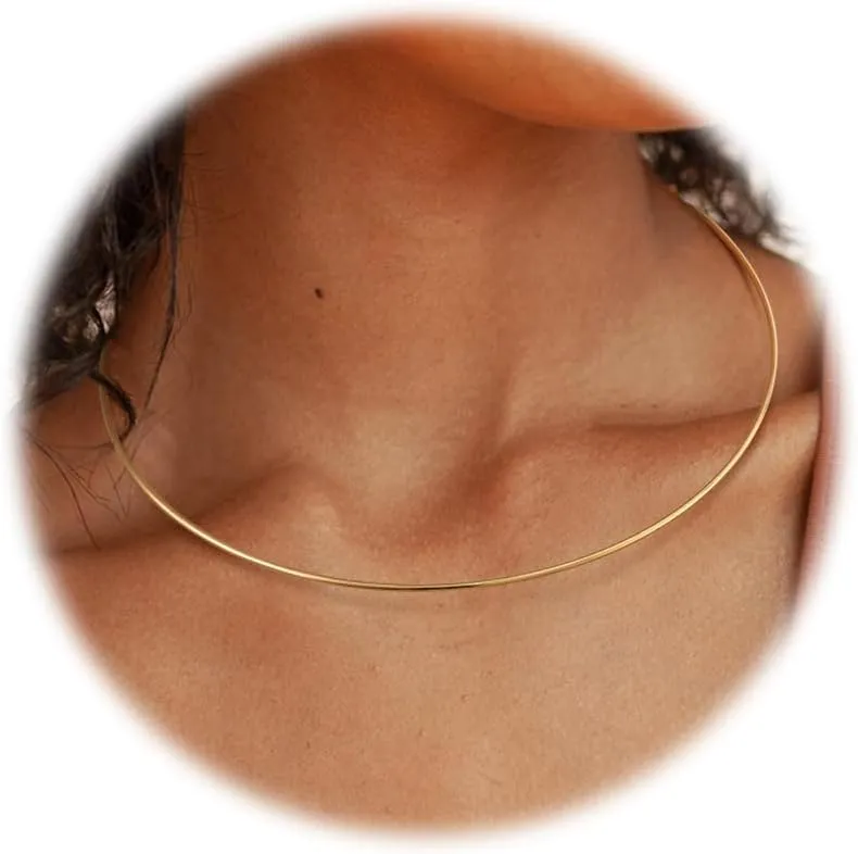 Sanfenly Choker Collar for Women 14K Gold Plated Silver Stainless Steel Metal Collar Choker Necklace Statement Open Cuff Bangle Necklace for Women