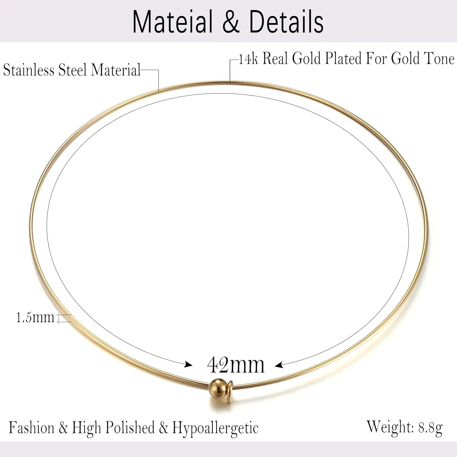 Sanfenly Choker Collar for Women 14K Gold Plated Silver Stainless Steel Metal Collar Choker Necklace Statement Open Cuff Bangle Necklace for Women