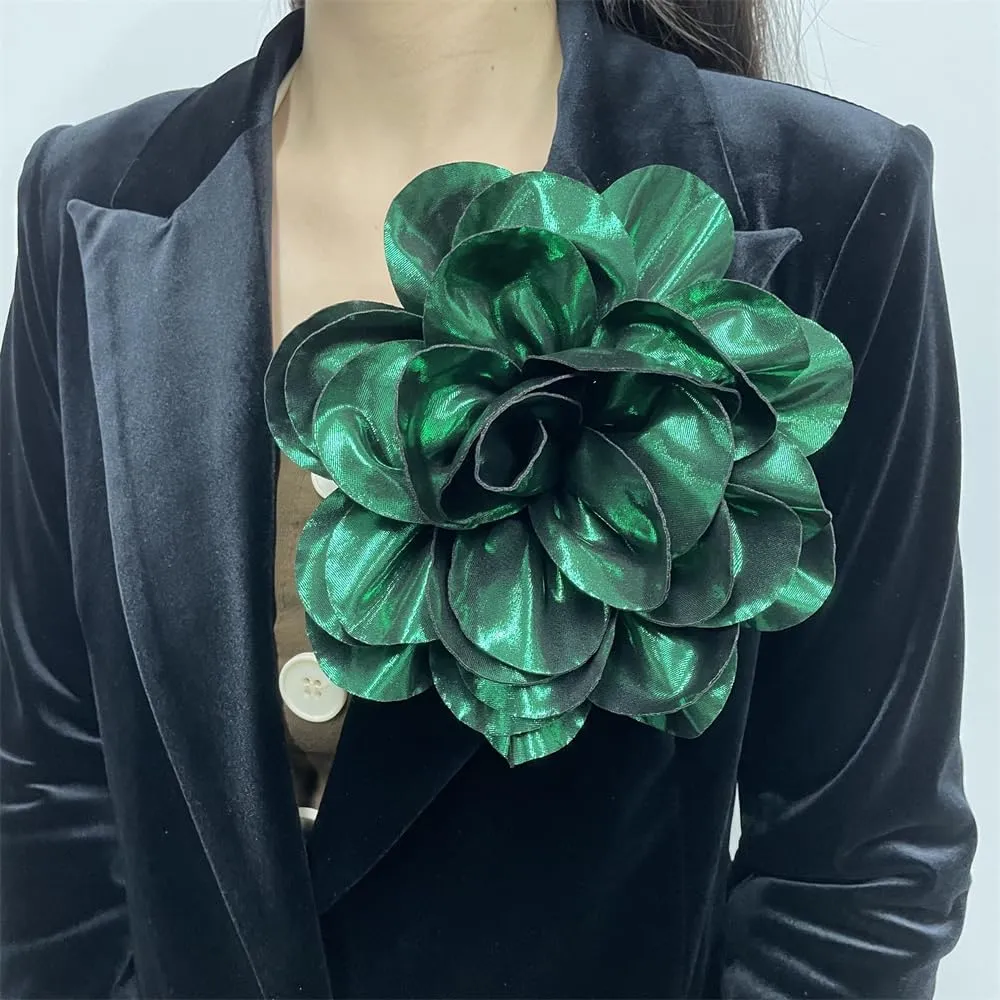 Satin Fabric Rose Flower Extra Large Big Brooches Lapel Pins Silk Camellia Oversized Pin for Women Wedding Party Dance Banquet Dresses Suit Clothes Accessories Jewelry Gifts 7.5in