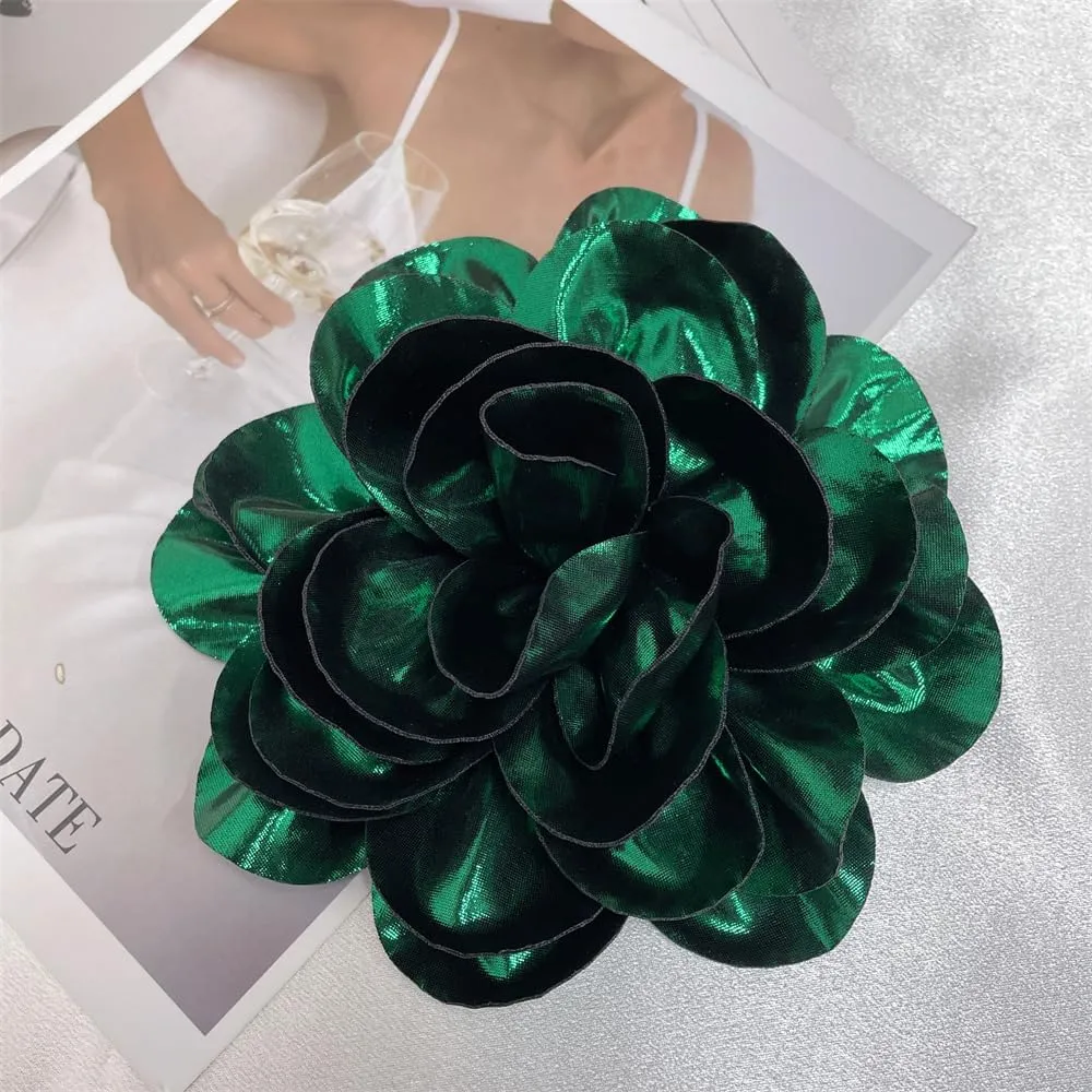 Satin Fabric Rose Flower Extra Large Big Brooches Lapel Pins Silk Camellia Oversized Pin for Women Wedding Party Dance Banquet Dresses Suit Clothes Accessories Jewelry Gifts 7.5in