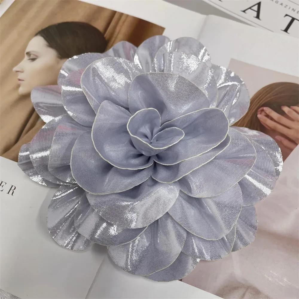 Satin Fabric Rose Flower Extra Large Big Brooches Lapel Pins Silk Camellia Oversized Pin for Women Wedding Party Dance Banquet Dresses Suit Clothes Accessories Jewelry Gifts 7.5in