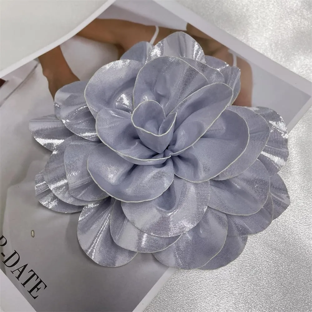 Satin Fabric Rose Flower Extra Large Big Brooches Lapel Pins Silk Camellia Oversized Pin for Women Wedding Party Dance Banquet Dresses Suit Clothes Accessories Jewelry Gifts 7.5in