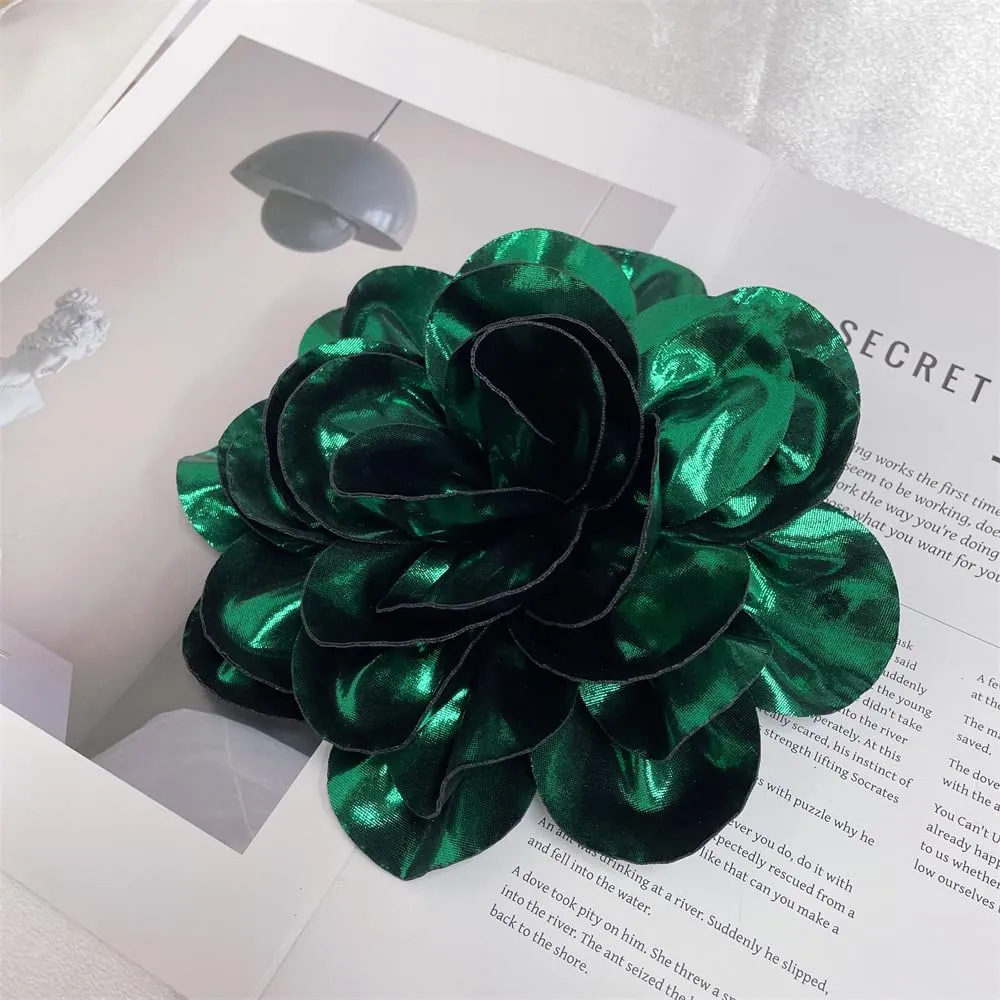 Satin Fabric Rose Flower Extra Large Big Brooches Lapel Pins Silk Camellia Oversized Pin for Women Wedding Party Dance Banquet Dresses Suit Clothes Accessories Jewelry Gifts 7.5in