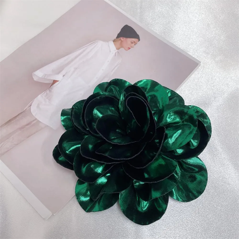 Satin Fabric Rose Flower Extra Large Big Brooches Lapel Pins Silk Camellia Oversized Pin for Women Wedding Party Dance Banquet Dresses Suit Clothes Accessories Jewelry Gifts 7.5in
