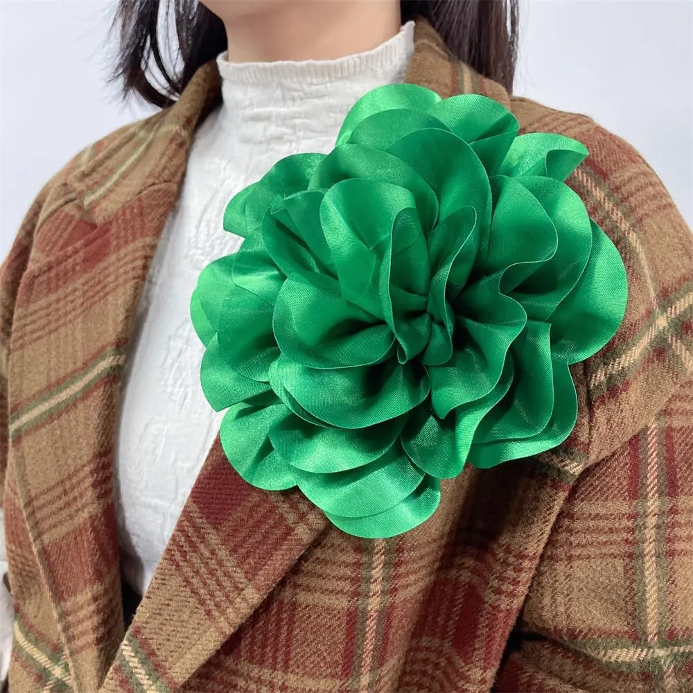 Satin Fabric Rose Flower Extra Large Big Brooches Lapel Pins Silk Camellia Oversized Pin for Women Wedding Party Dance Banquet Dresses Suit Clothes Accessories Jewelry Gifts 7.5in