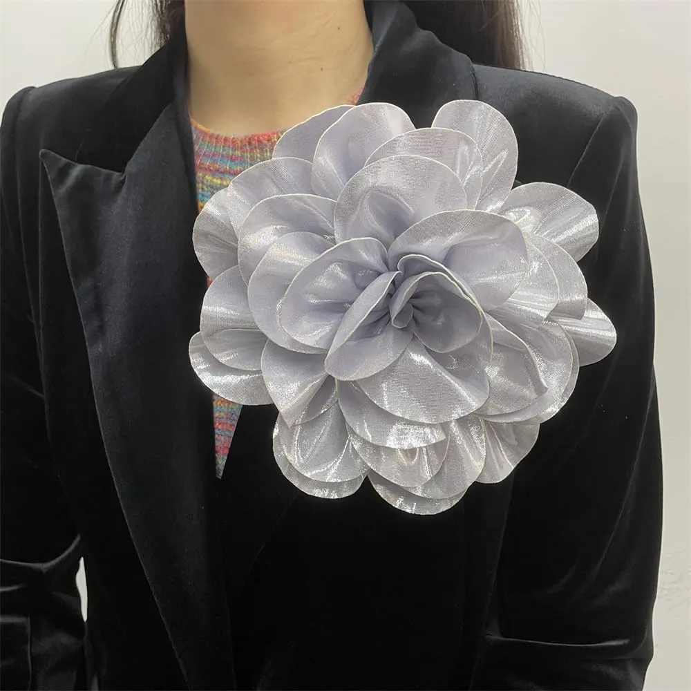 Satin Fabric Rose Flower Extra Large Big Brooches Lapel Pins Silk Camellia Oversized Pin for Women Wedding Party Dance Banquet Dresses Suit Clothes Accessories Jewelry Gifts 7.5in