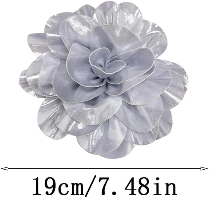 Satin Fabric Rose Flower Extra Large Big Brooches Lapel Pins Silk Camellia Oversized Pin for Women Wedding Party Dance Banquet Dresses Suit Clothes Accessories Jewelry Gifts 7.5in