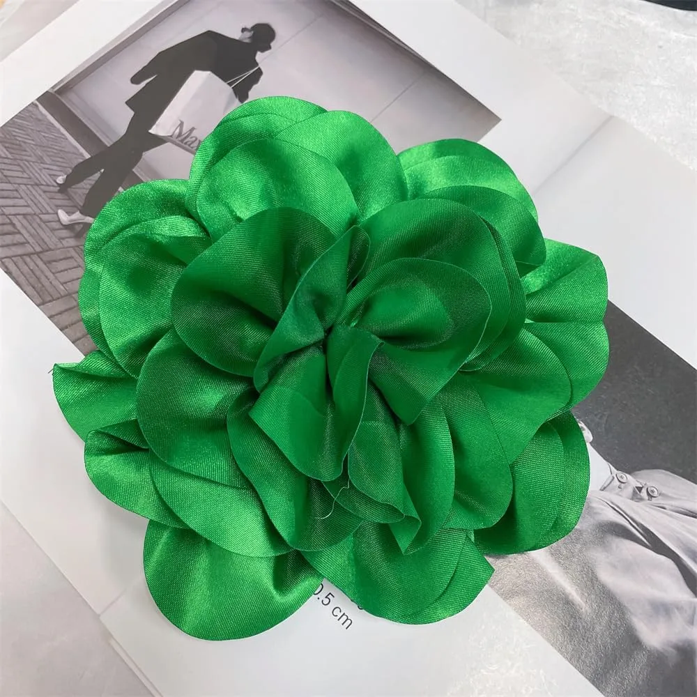 Satin Fabric Rose Flower Extra Large Big Brooches Lapel Pins Silk Camellia Oversized Pin for Women Wedding Party Dance Banquet Dresses Suit Clothes Accessories Jewelry Gifts 7.5in