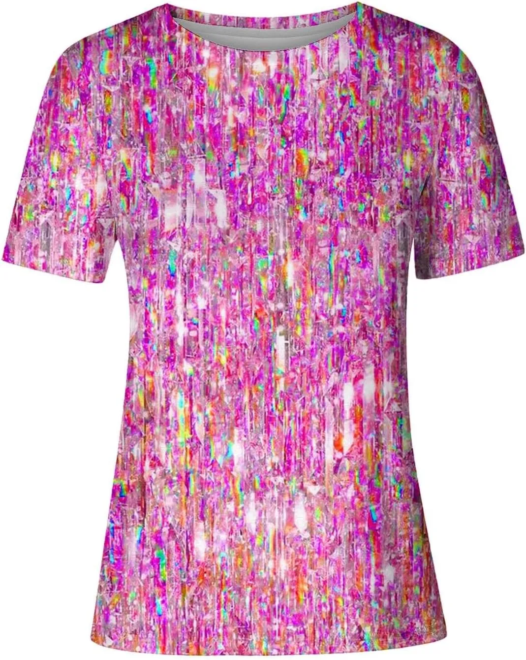 SHAOBGE Cute Summer Tops 2024 Trendy Women's Short Sleeve Sequin Print Fashionable Round Neck Casual T Shirt