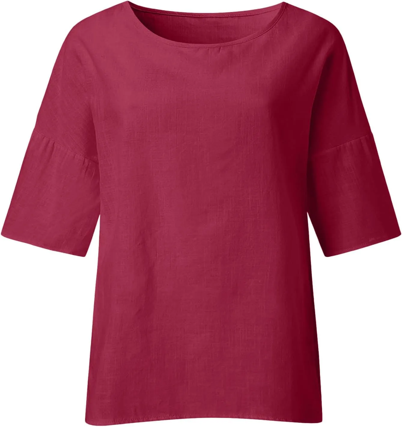 Shirts for Women Trendy Crew Neck 3/4 Sleeve Tops Casual Solid Loose Fitted Boho Shirts Beach Hawaiian Blouses Tops
