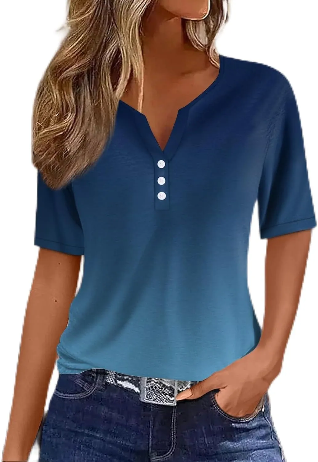 Shirts for Women Trendy Plus Size Short Sleeve Henley Shirt Button Down Holiday Shirts for Women 2025 Dressy