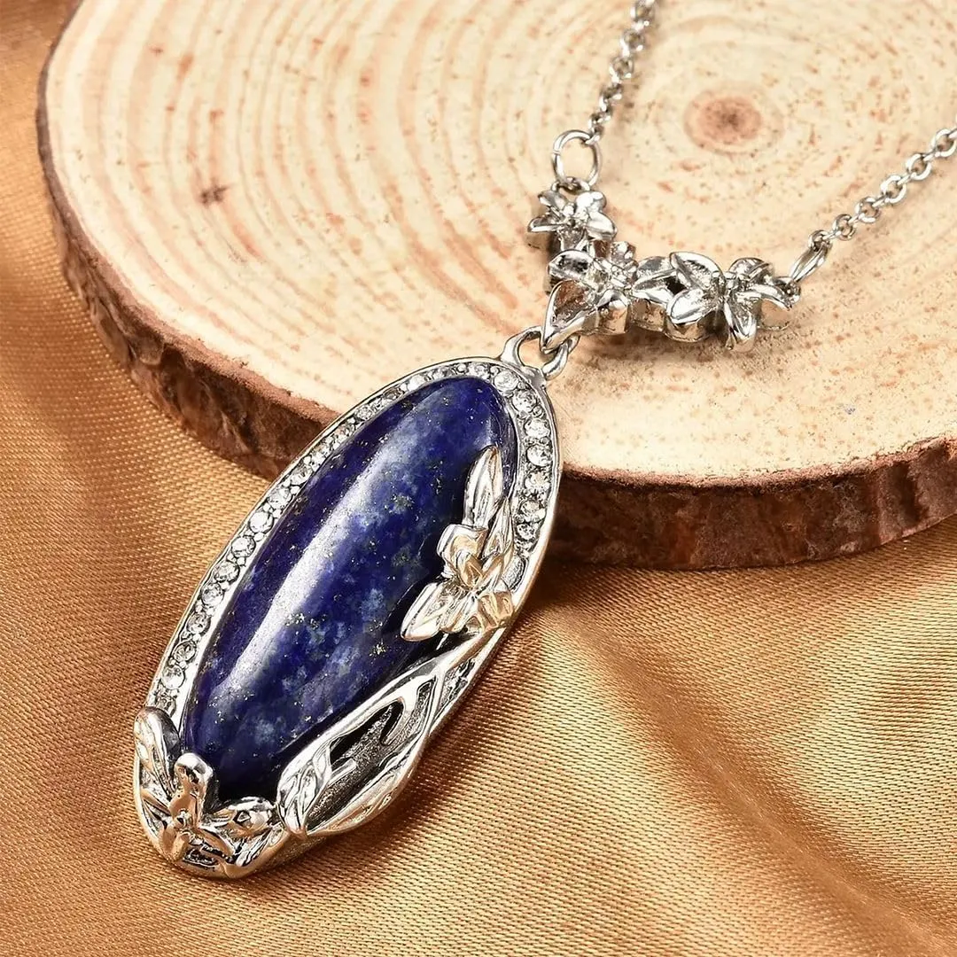 Shop LC Blue Lapis Lazuli Necklace Flower Natural Stone Jewelry for Women Chain 20" Birthday Gifts