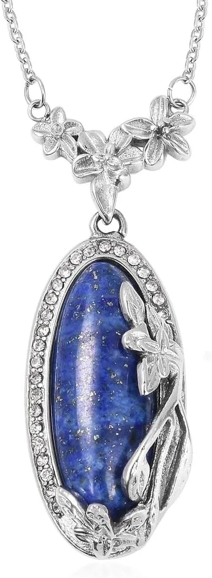 Shop LC Blue Lapis Lazuli Necklace Flower Natural Stone Jewelry for Women Chain 20" Birthday Gifts