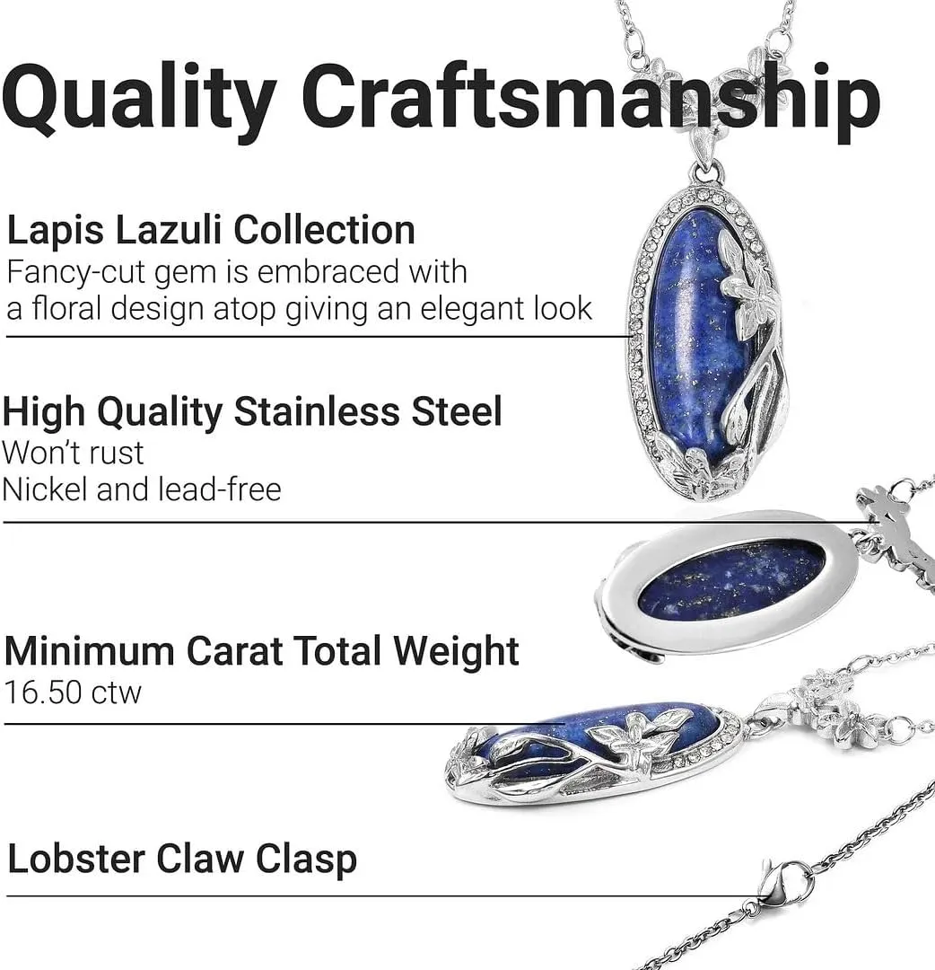 Shop LC Blue Lapis Lazuli Necklace Flower Natural Stone Jewelry for Women Chain 20" Birthday Gifts
