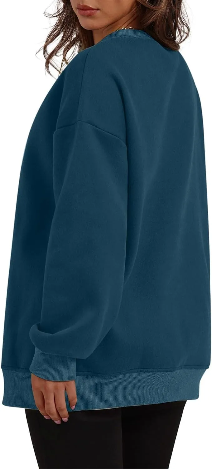 SHOPESSA Oversized Sweatshirt for Women Fall Outfits Crewneck Pullover with Pockets Sweatshirt with Slit Sides