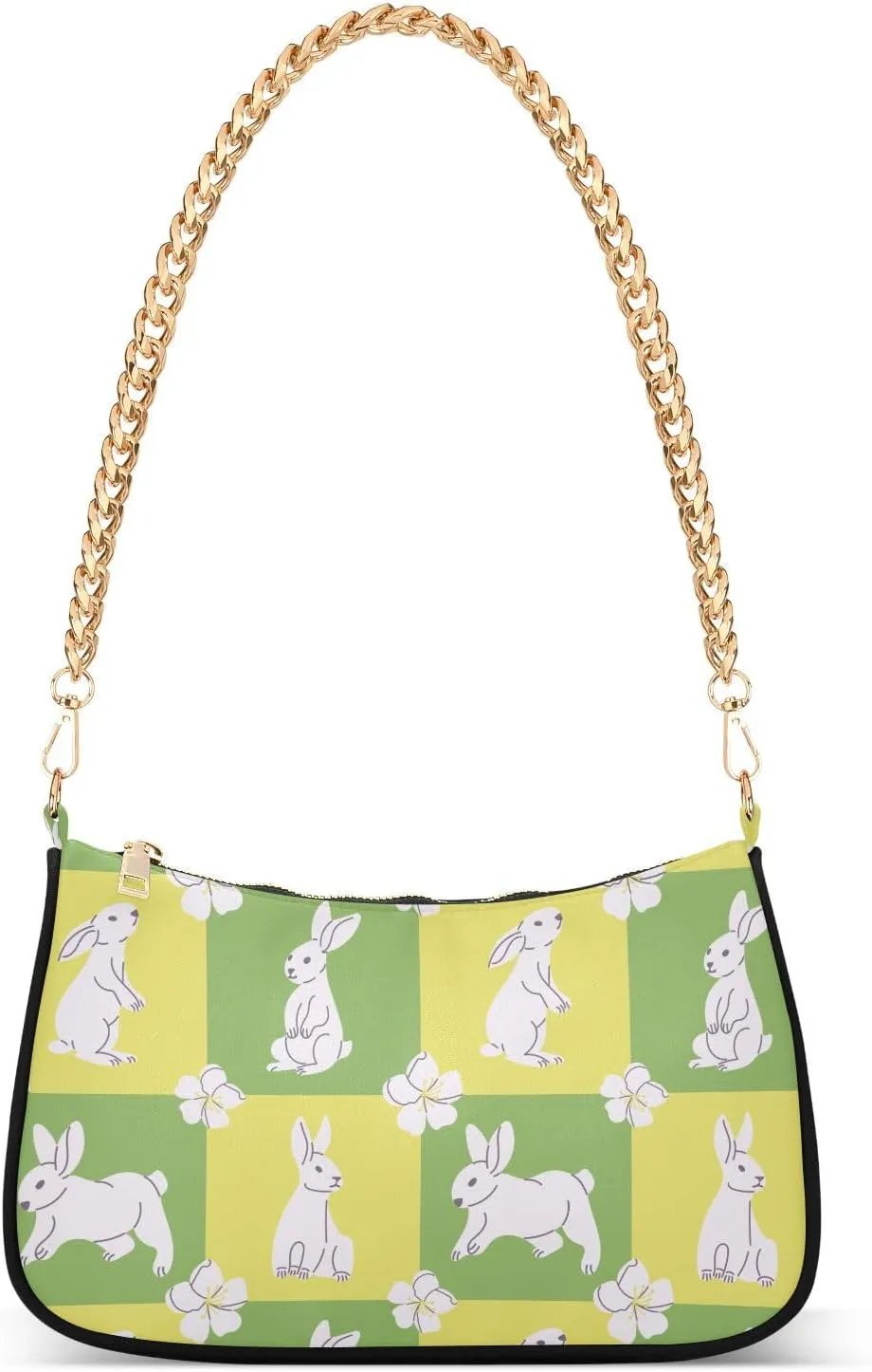 Shoulder Bag for Women Easter Cute Bunny Flowers Hobo Purses Handbags for Women with Chain Strap