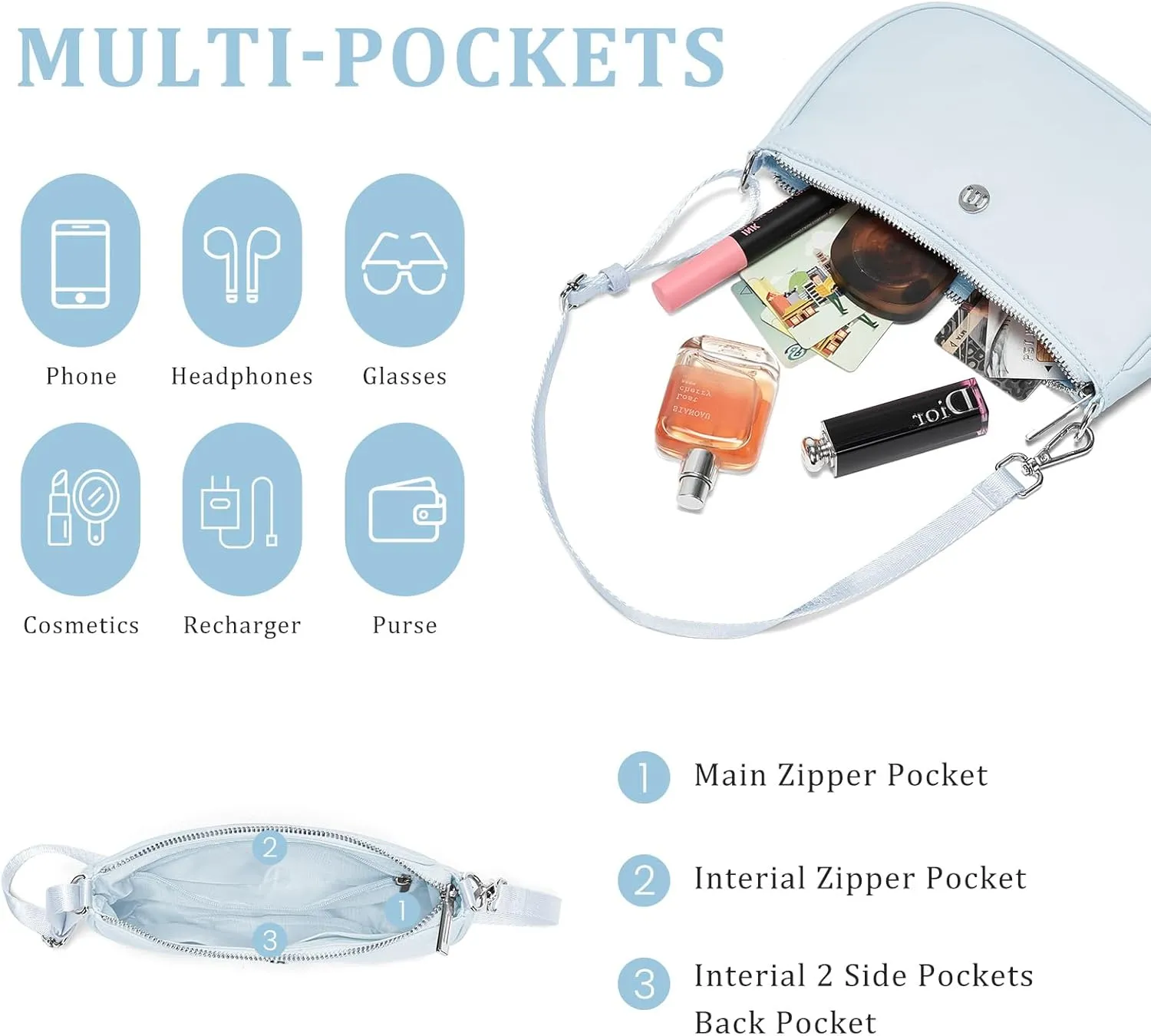 Shoulder Bag for Women Handbags with Adjustable Strap Underarm Purse Mini Clutch Purses Trendy Crescent Bags