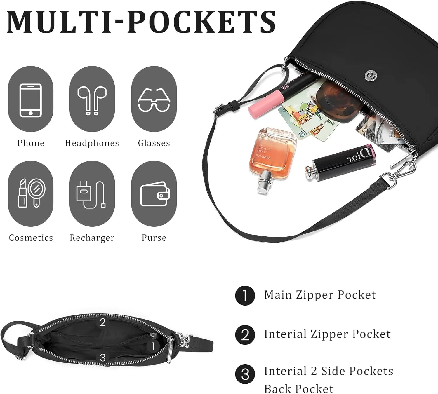 Shoulder Bag for Women Handbags with Adjustable Strap Underarm Purse Mini Clutch Purses Trendy Crescent Bags