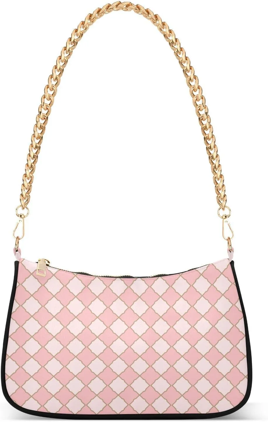 Shoulder Bag for Women Pink and Golden Pattern Hobo Purses Handbags for Women with Chain Strap