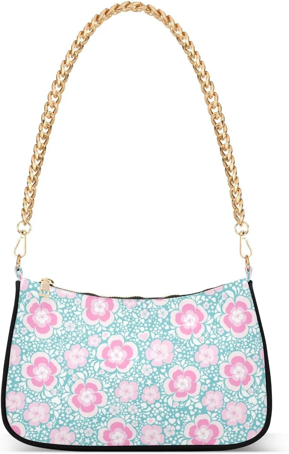 Shoulder Bag for Women White and Pink Flowers Hobo Purses Handbags for Women with Chain Strap