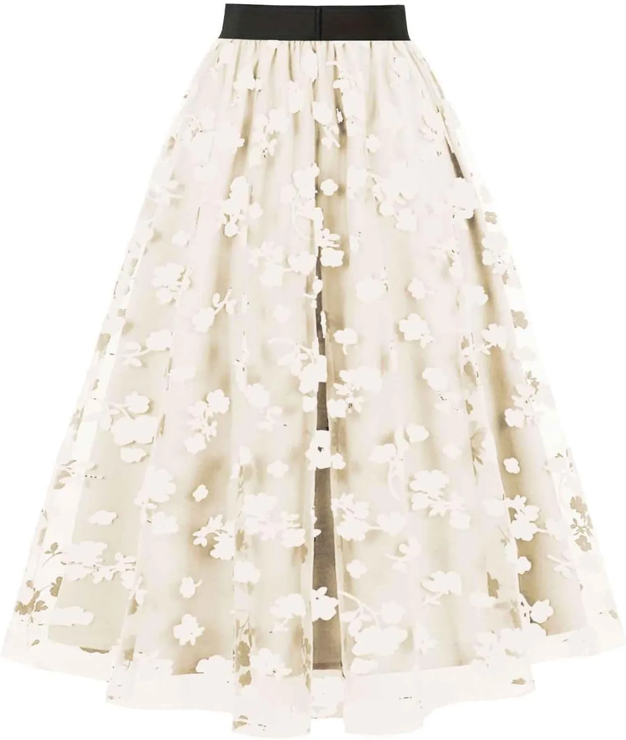 Skirts for Women Midi Long Length Dressy Casual Trendy Cocktail Party Wedding Tulle A-Line Floral High Waist Skirt