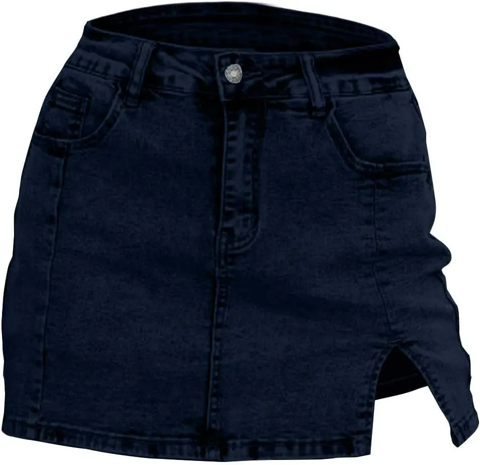 Skorts Bloomy Skorts Woman High Waisted Casual Stretchy Denim Skirt Side Split Skirts