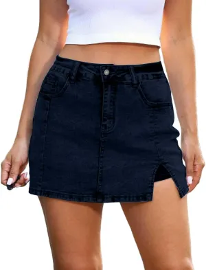 Skorts Bloomy Skorts Woman High Waisted Casual Stretchy Denim Skirt Side Split Skirts