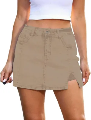 Skorts Bloomy Skorts Woman High Waisted Casual Stretchy Denim Skirt Side Split Skirts