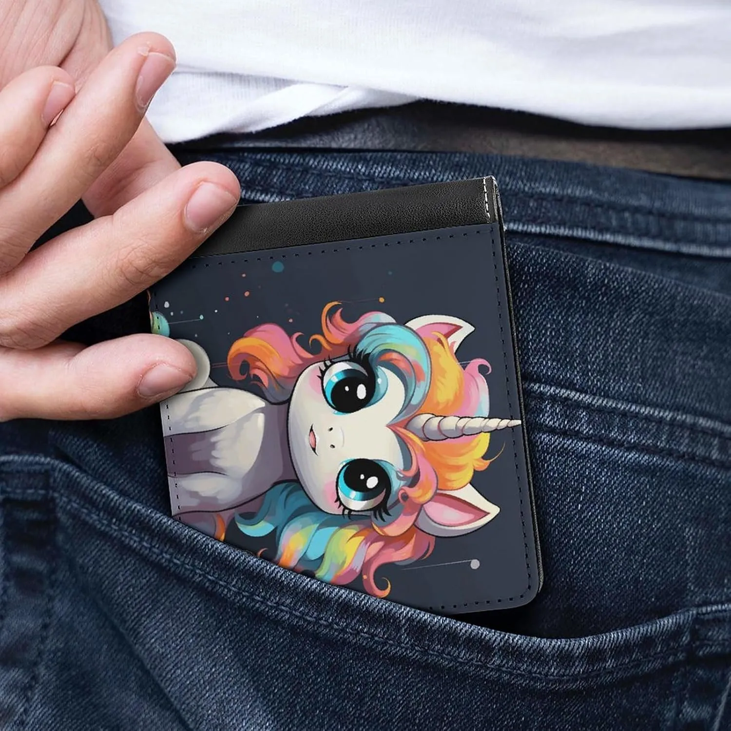 Slim Credit Card Holder Personalized Leather Cute with Colorful Hairstyle Money Clip Gifts Wallet For Men Women