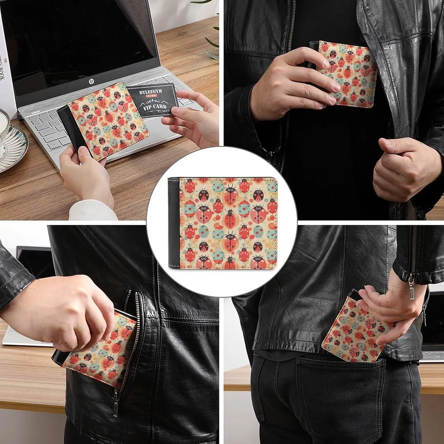 Slim Credit Card Holder Personalized Leather Ladybugs Cartoon Pattern Money Clip Gifts Wallet For Men Women