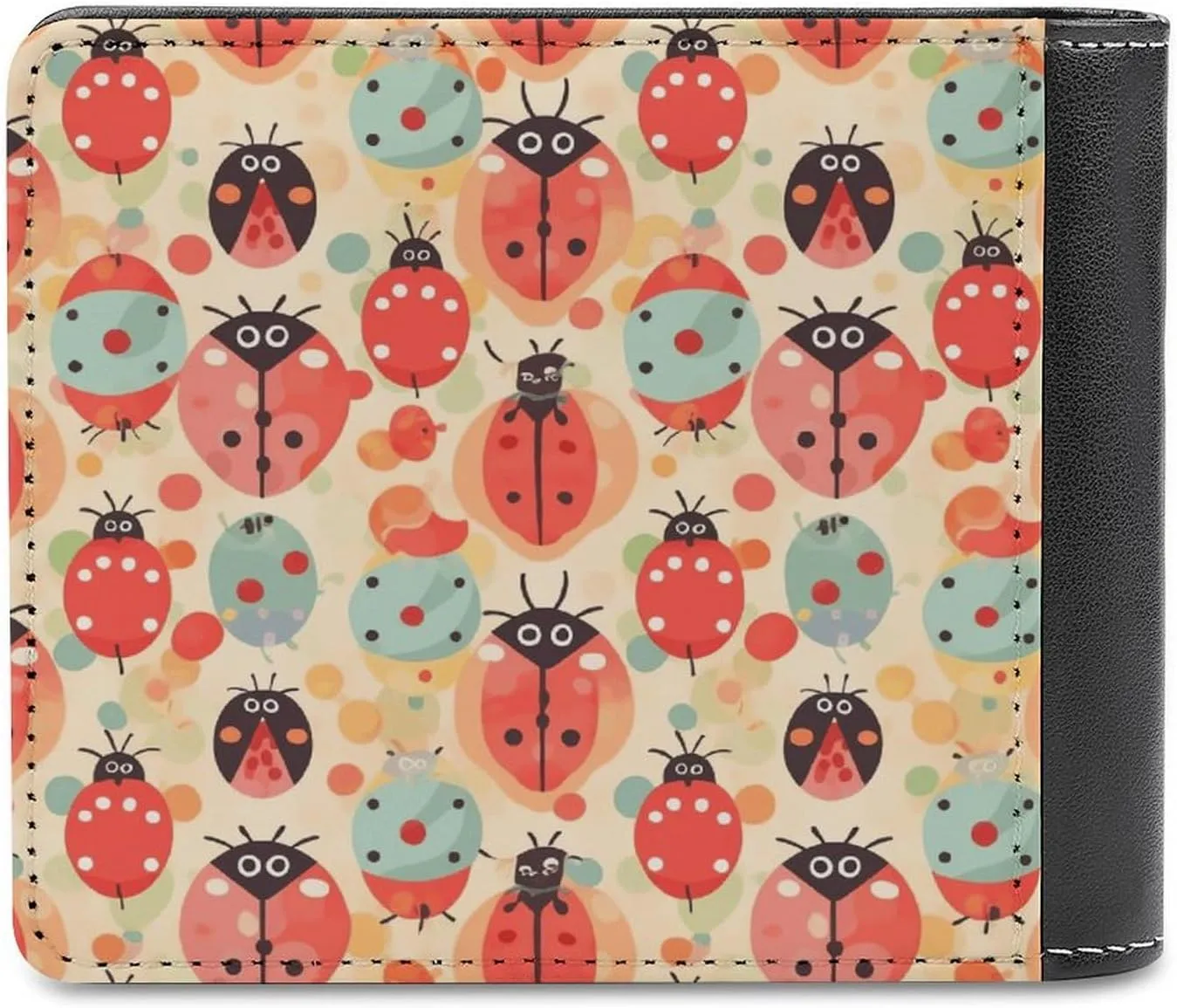 Slim Credit Card Holder Personalized Leather Ladybugs Cartoon Pattern Money Clip Gifts Wallet For Men Women