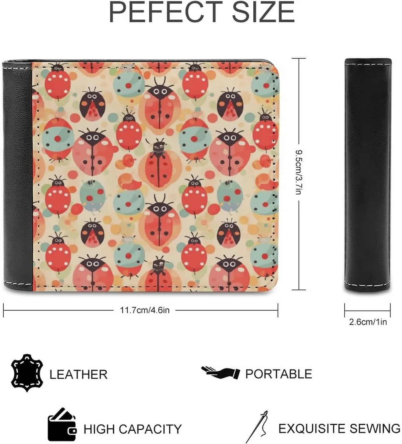 Slim Credit Card Holder Personalized Leather Ladybugs Cartoon Pattern Money Clip Gifts Wallet For Men Women