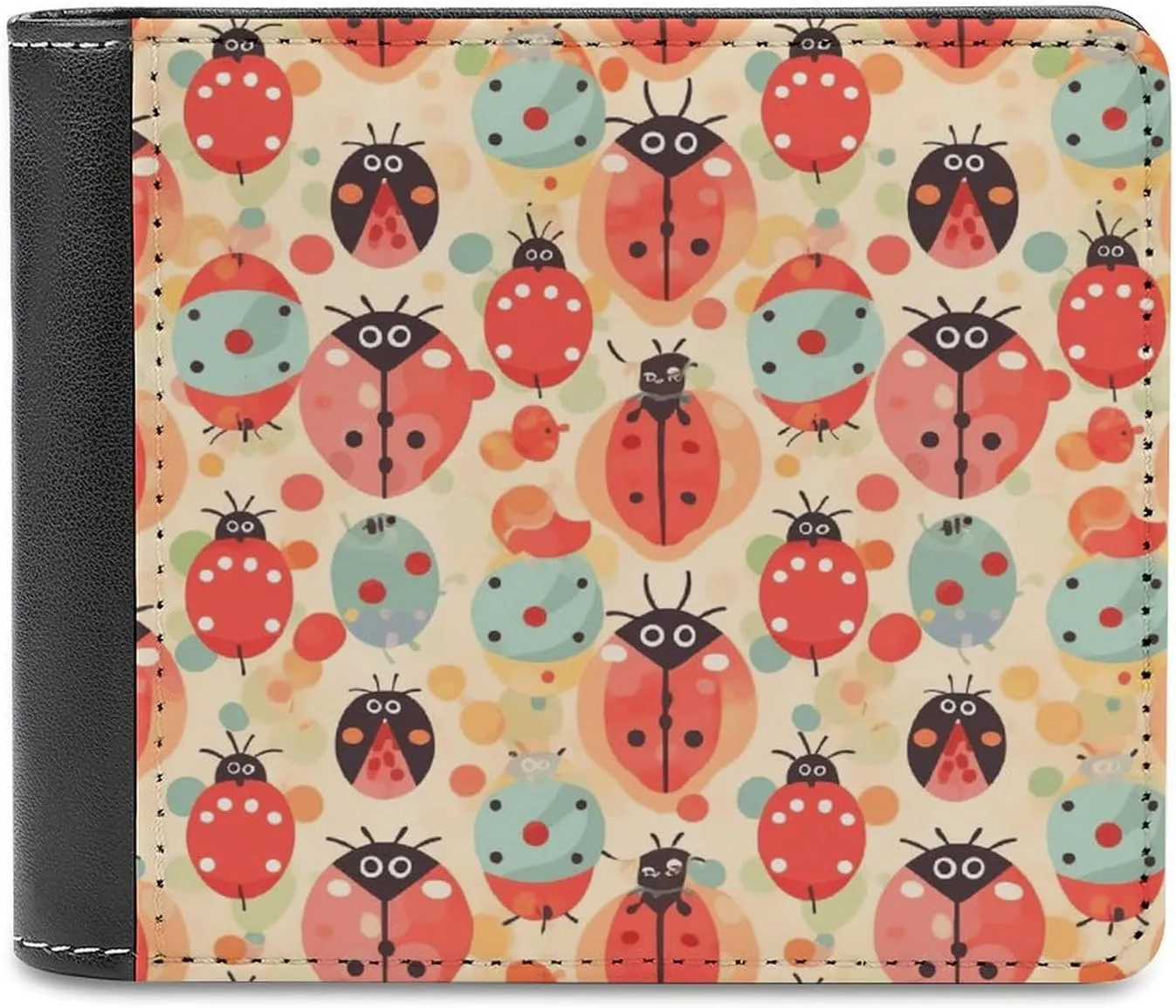 Slim Credit Card Holder Personalized Leather Ladybugs Cartoon Pattern Money Clip Gifts Wallet For Men Women