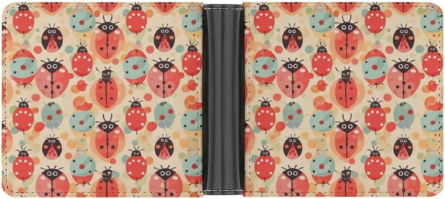 Slim Credit Card Holder Personalized Leather Ladybugs Cartoon Pattern Money Clip Gifts Wallet For Men Women