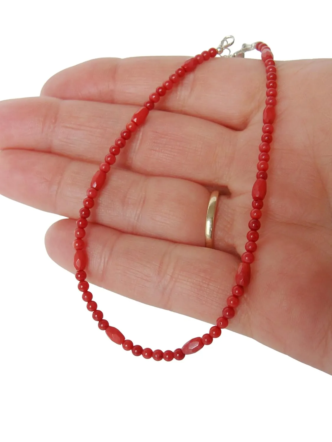 Slim red coral anklet, sterling silver adjustable clasp, 9-10 inches, handmade summer style, Let Loose Jewelry