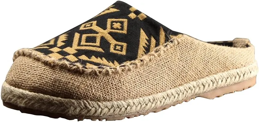 slippers Flip Flops,Men's Linen Sandals, Ethnic Style Retro Straw Woven Toe Slippers Personalized Linen Shoes