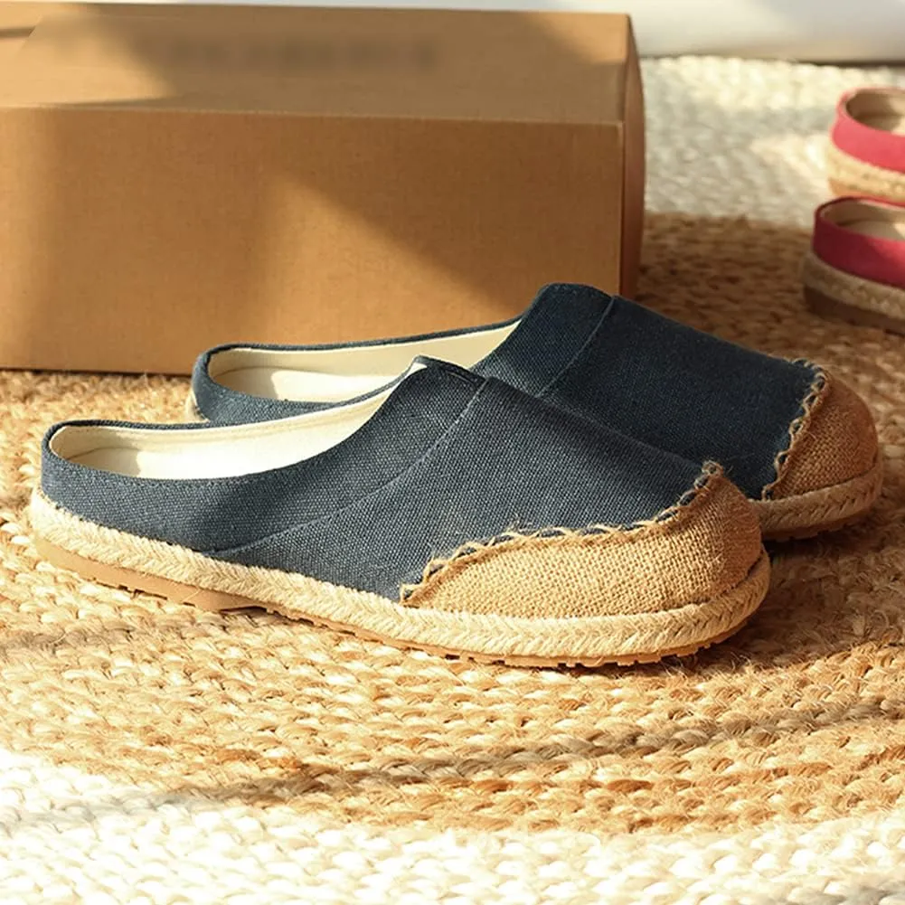 slippers Flip Flops,Men's Linen Sandals, Ethnic Style Retro Straw Woven Toe Slippers Personalized Linen Shoes