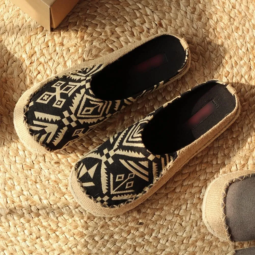 slippers Flip Flops,Men's Linen Sandals, Ethnic Style Retro Straw Woven Toe Slippers Personalized Linen Shoes