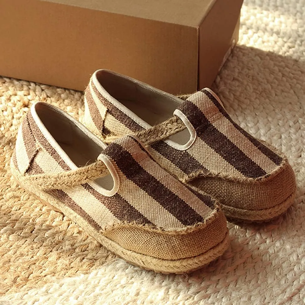 slippers Flip Flops,Retro Woven Straw-Soled Men's Shoes, One-Step Comfortable Breathable Linen Shoes