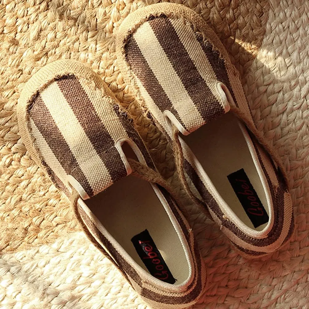 slippers Flip Flops,Retro Woven Straw-Soled Men's Shoes, One-Step Comfortable Breathable Linen Shoes