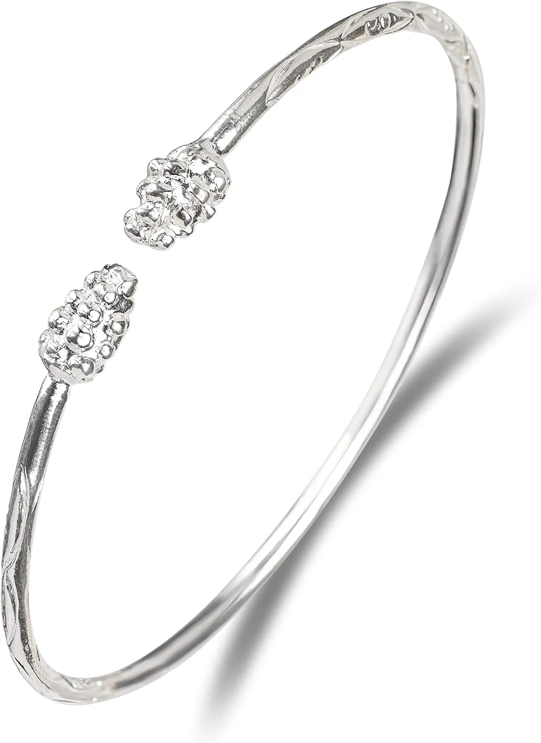 Solid .925 Sterling Silver Bangle Cuff Bracelet For Women West Indian Bangle with Grape Ends - 1 piece
