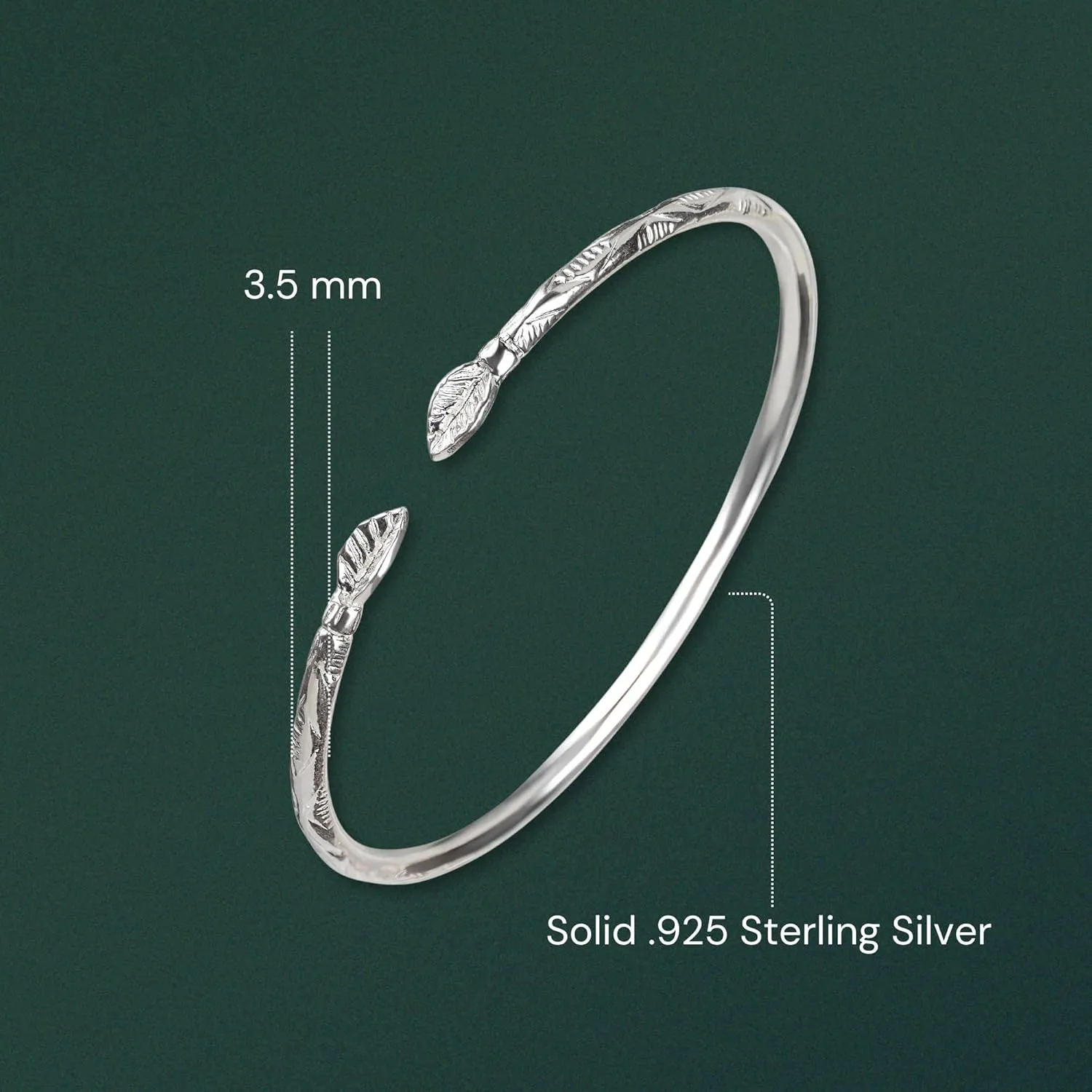 Solid .925 Sterling Silver Bangle Cuff Bracelet Large For Women Gold Plated Jewelry Stretch Bracelets Friendship Gift Birthday Gifts West Indian Bangle Leaf Palm Ends - 1 piece