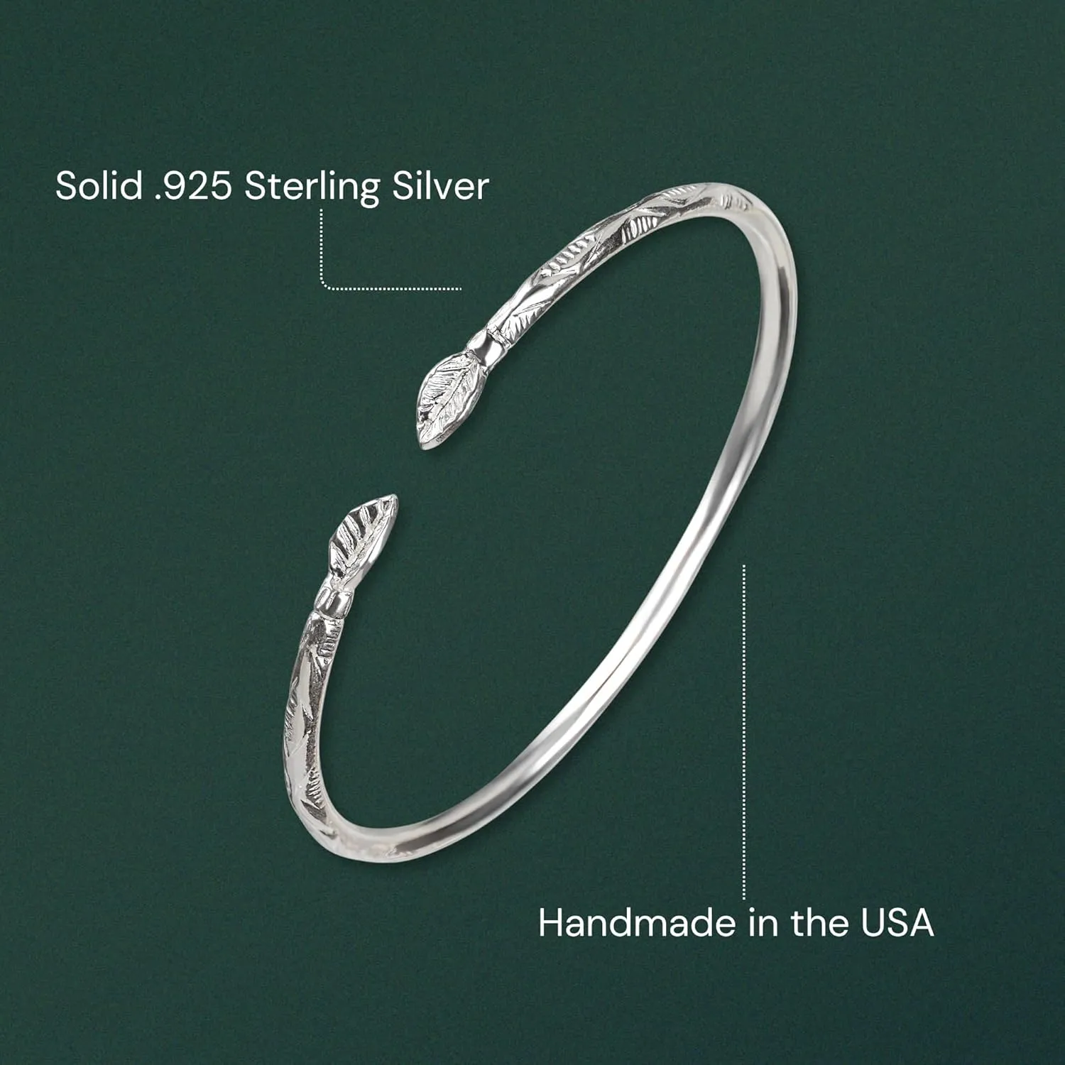 Solid .925 Sterling Silver Bangle Cuff Bracelet Large For Women Gold Plated Jewelry Stretch Bracelets Friendship Gift Birthday Gifts West Indian Bangle Leaf Palm Ends - 1 piece