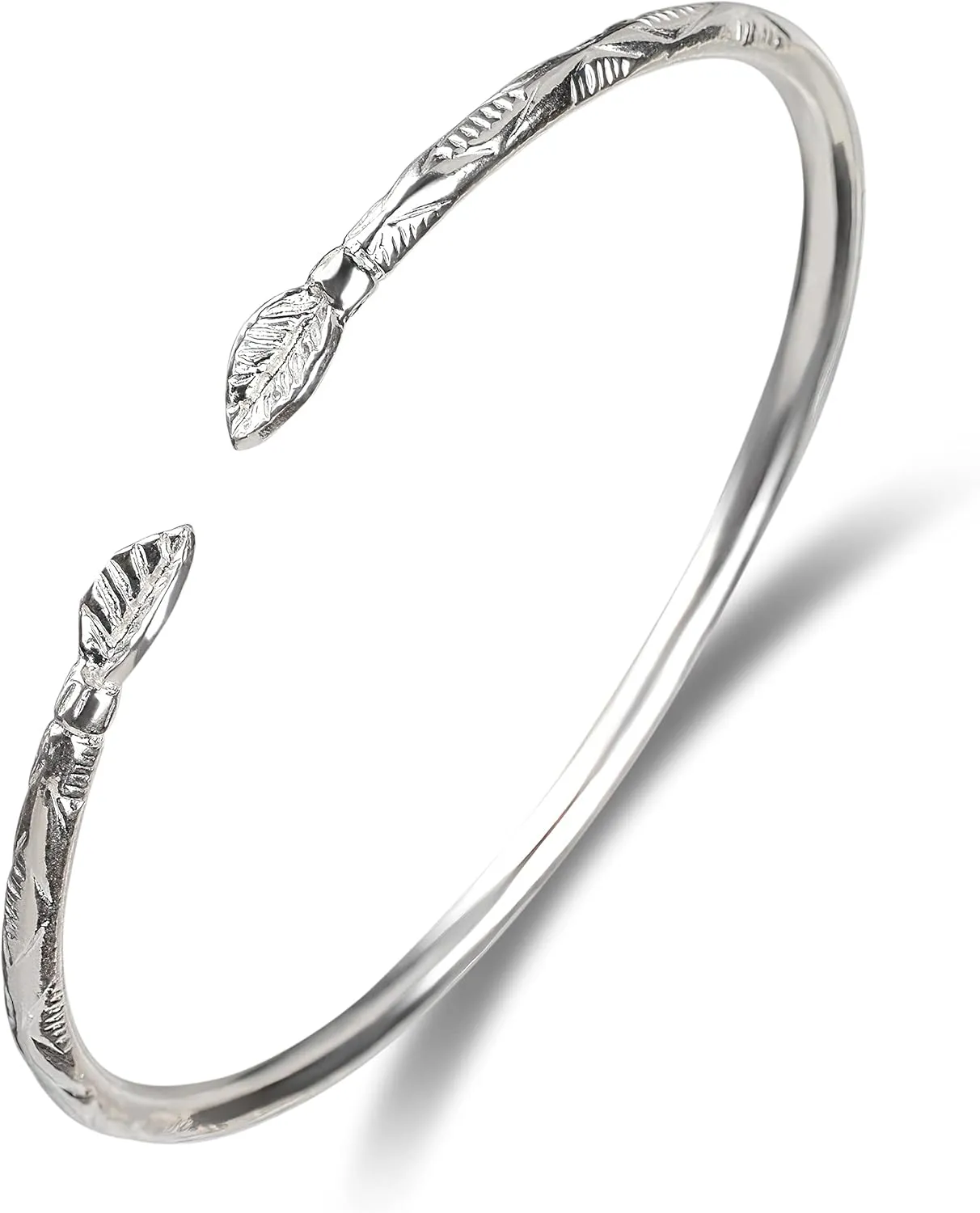 Solid .925 Sterling Silver Bangle Cuff Bracelet Large For Women Gold Plated Jewelry Stretch Bracelets Friendship Gift Birthday Gifts West Indian Bangle Leaf Palm Ends - 1 piece