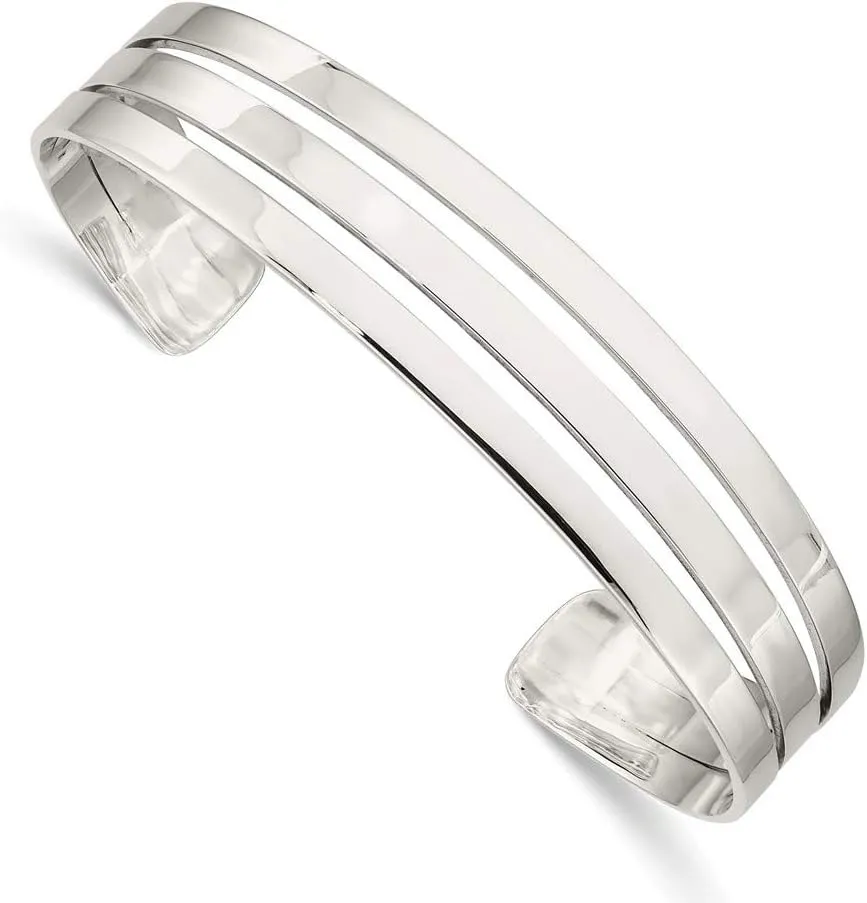 Solid 925 Sterling Silver Bangle Cuff Bracelet (Width = 16mm)