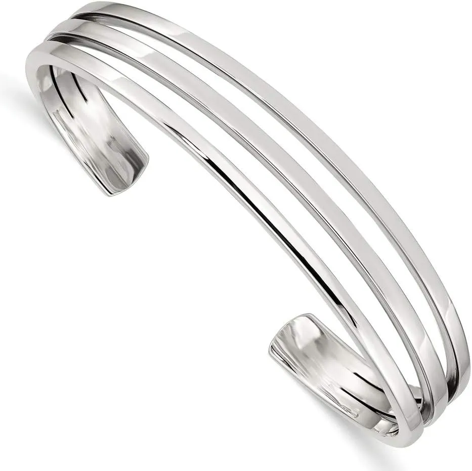 Solid 925 Sterling Silver Cuff Bangle Bracelet (Width = 16mm)