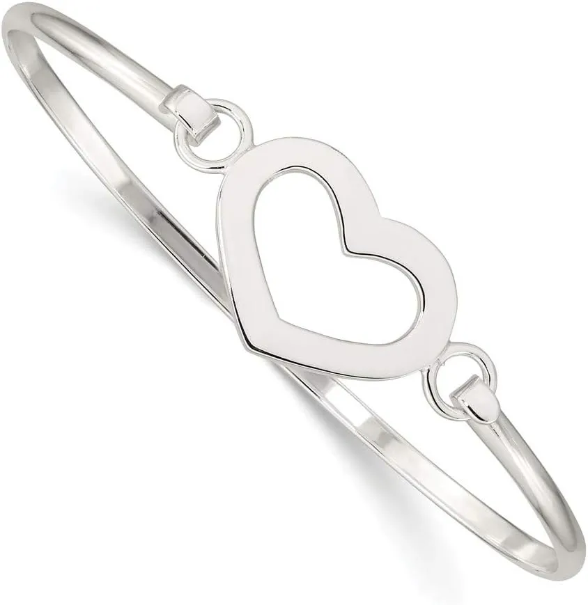 Solid 925 Sterling Silver Heart Bangle Cuff Bracelet (Width = 3mm)