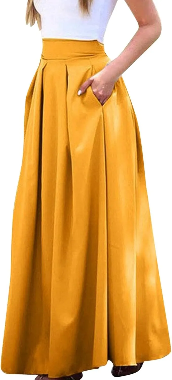 Solid Color Summer Skirts for Women 2023 High Waisted Pleated Casual A Line Athletic with Pockets Plus Size Spring